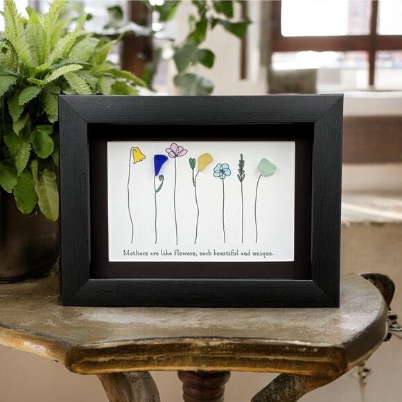 Sea Glass Art Mother Gift Unique Seaglass Present Birthday Unique Flower Art - Picture 2 of 5